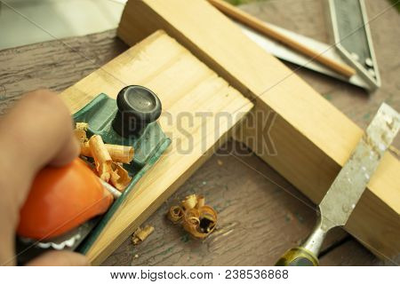 Work As A Plane, Plow A Board, A Chisel, A Pencil And A Measuring Corner Near