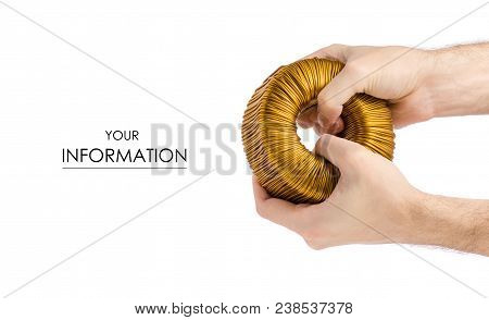 Transformer Coil In Hand Pattern On White Background Isolation