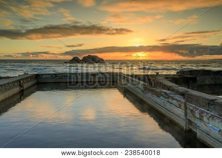 Sunset Over Sutro Baths Ruins. San Francisco, California, Usa.