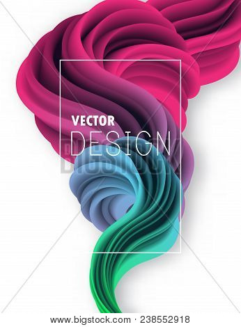 3d Multicolored Liquid Shape With Dynamic Effect. Abstract Gradient Curved Stream Isolated On White.
