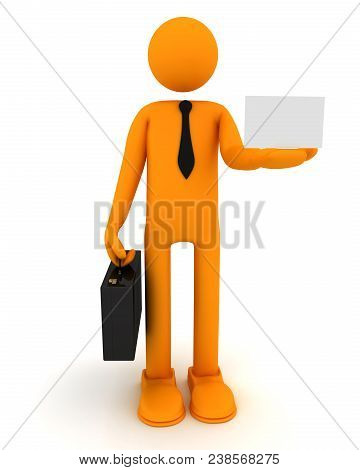 Businessman Keeps A Business Card. 3d Image Renderer