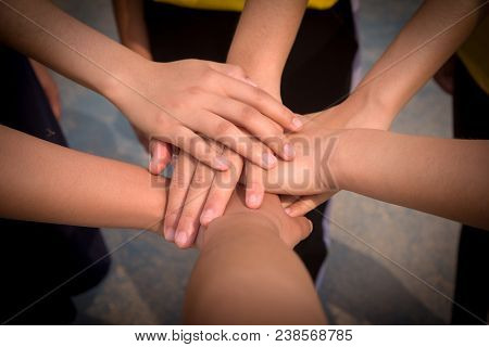 People Hand Assemble Corporate Meeting Teamwork Concept.