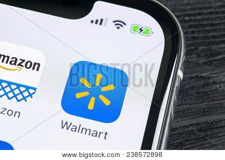 Sankt-petersburg, Russia, April 27, 2018: Walmart Application Icon On Apple Iphone X Screen Close-up