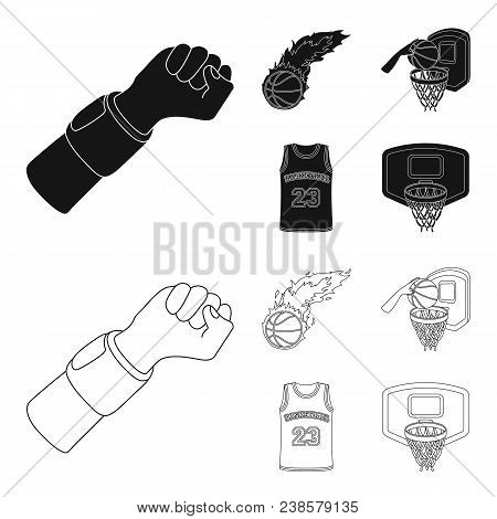 Basketball And Attributes Black, Outline Icons In Set Collection For Design.basketball Player And Eq