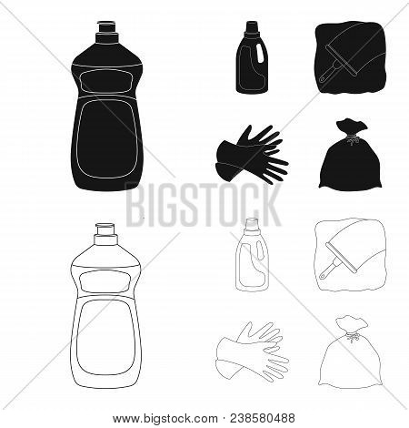 Gel For Washing In A Pink Bottle, Yellow Gloves For Cleaning, A Brush For Glass, A Black Bag For Gar