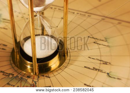 Old Map Of Antarctica And Sand Timer