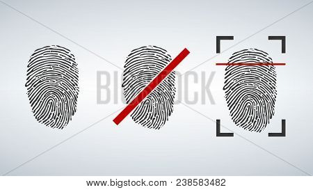 Fingerprint Identification Icon Set. Scan And Restriction Icon. Vector Illustration Isolated On Mode