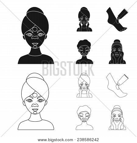 Face Care, Plastic Surgery, Face Wiping, Moisturizing The Feet. Skin Care Set Collection Icons In Bl