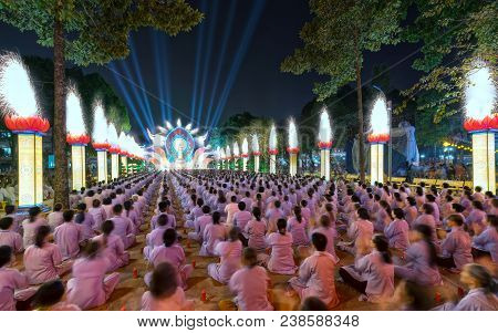 Ho Chi Minh City, Vietnam - January 3, 2018: Buddhists Pray Buddha Amitabha Chickened Oriented Festi