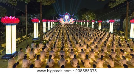 Ho Chi Minh City, Vietnam - January 3, 2018: Buddhists Pray Buddha Amitabha Chickened Oriented Festi