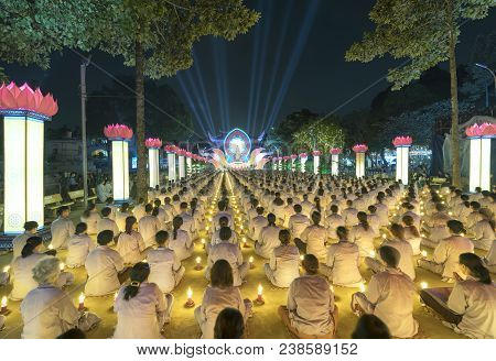 Ho Chi Minh City, Vietnam - January 3, 2018: Buddhists Pray Buddha Amitabha Chickened Oriented Festi
