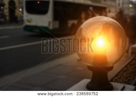 Garden Lights With Solar Battery In The Street