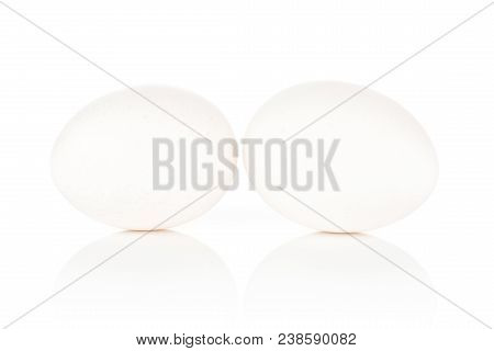 Two White Chicken Eggs Isolated On White Background Fresh
