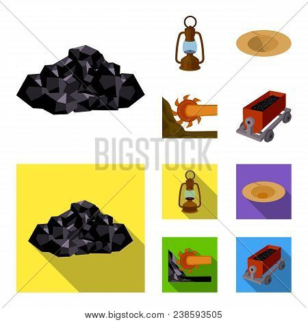 A Miner Lamp, A Funnel, A Mining Combine, A Trolley With Ore.mining Industry Set Collection Icons In