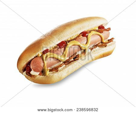 Hot Dog Grill With Mustard Isolated On White Background.