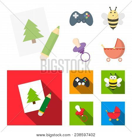 Picture, Dzhostik, Bee, Nipple.toys Set Collection Icons In Cartoon, Flat Style Vector Symbol Stock 
