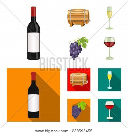 A Bottle Of Red Wine, A Wine Barrel, A Glass Of Champagne, A Bunch. Wine Production Set Collection I