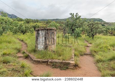 Royal Natal National Park, South Africa - March 16, 2018: A Directional Signpost, Built From Sandsto