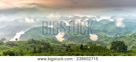 Ta Dung Lake In The Morning When The Sun Rises At The Top Of  Mountain Shines Fog Into Lake Full Of 