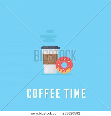 Coffee In Plastic Cup And Donut, Breakfast Food, Coffee Time