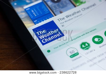 Ryazan, Russia - March 21, 2018 - The Weather Channel Mobile App On The Display Of Tablet Pc