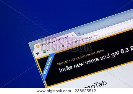 Ryazan, Russia - April 29, 2018: Homepage Of Getcryptotab Website On The Display Of Pc, Url - Getcry