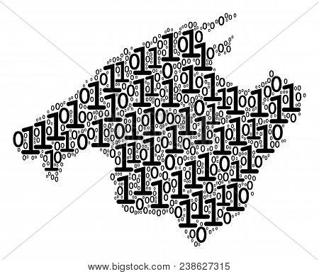 Spain Mallorca Island Map Mosaic Icon Of Binary Digits In Various Sizes. Vector Digit Are Scattered 