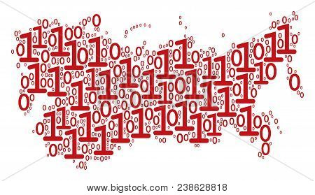 Ussr Map Composition Icon Of One And Zero Digits In Various Sizes. Vector Digit Are Grouped Into Uss