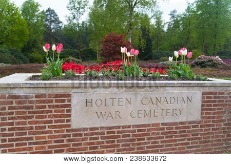 Holten, Netherlands - April 29, 2018: Details Of The Holten Canadian War Cemetary, An Officially Pie