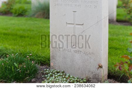 Holten, Netherlands - April 29, 2018: Well Maintained Graves Of Fallen Canadian Soldiers During Ww2 