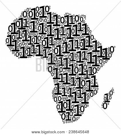 Africa Map Composition Icon Of One And Zero Digits In Variable Sizes. Vector Digits Are Combined Int