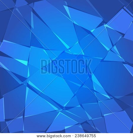 Abstract Geometric Vector Blue Bright Background. Broken Glass Imitation. Irregular Scattered Blue G