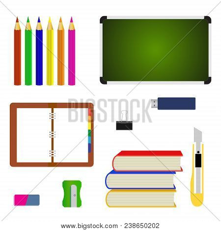 School Supplies Learning Equipment And Different School Supplies Colorful Office Accessories. School