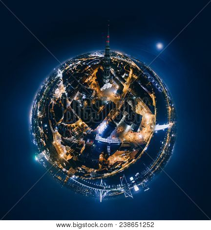 Down Town Riga, Latvia, Virtual, Reality Vr Technology 360 Life Simulation Drone Shot