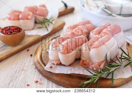 French Cuisine: Raw Meat Paupiettes, Rosemary And Red Peppercorn