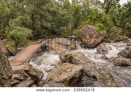 Two Pedestrian Bridges On The Trail To The Cascades In The Mahai River In The Kwazulu-natal Drakensb