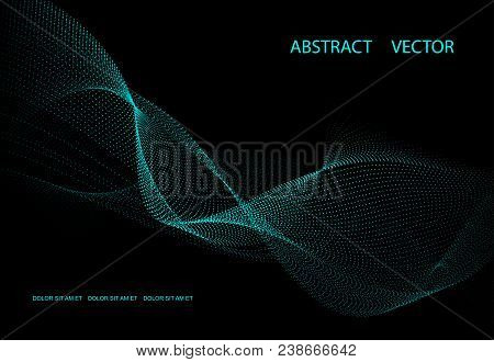 Abstract Dark Background With Blue Energy. Point Waves - Vector.