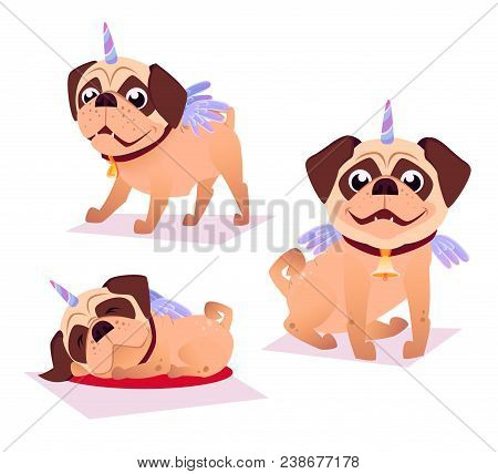 Cute Pug In Unicorn Costume. Unicorn Dog. It Can Be Used For Sticker, Patch, Phone Case, Poster, T-s