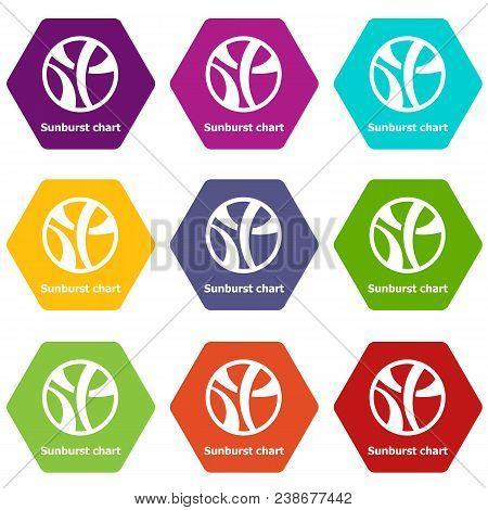 Sunburst Chart Icons 9 Set Coloful Isolated On White For Web