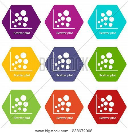 Scatter Plot Icons 9 Set Coloful Isolated On White For Web