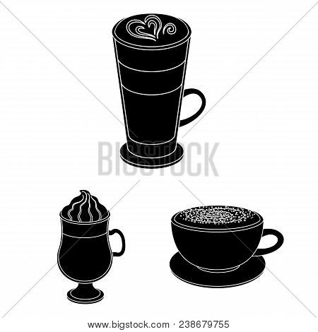 Different Kinds Of Coffee Black Icons In Set Collection For Design. Coffee Drink Vector Symbol Stock