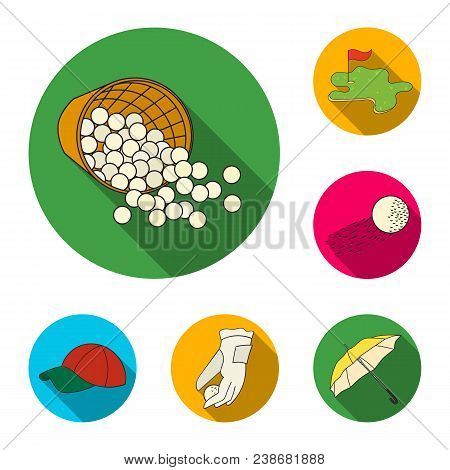 Golf And Attributes Flat Icons In Set Collection For Design.golf Club And Equipment Vector Symbol St