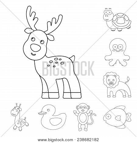 An Unrealistic Outline Animal Icons In Set Collection For Design. Toy Animals Vector Symbol Stock  I