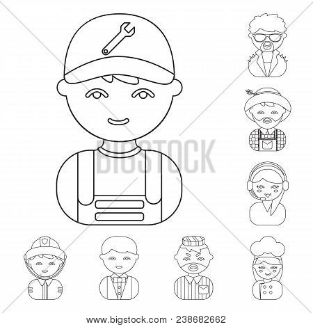 People Of Different Professions Outline Icons In Set Collection For Design. Worker And Specialist Ve