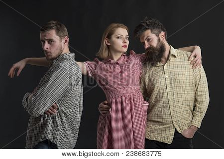 Company Of Confident People, Friends. Love Triangle Concept. Relations, Communication, Friendship, L