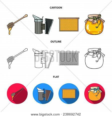 A Frame With Honeycombs, A Ladle Of Honey, A Fumigator From Bees, A Jar Of Honey.apiary Set Collecti