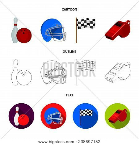 Bowl And Bowling Pin For Bowling, Protective Helmet For Playing Baseball, Checkbox, Referee, Whistle