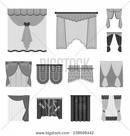 Different Kinds Of Curtains Monochrome Icons In Set Collection For Design. Curtains And Lambrequins 