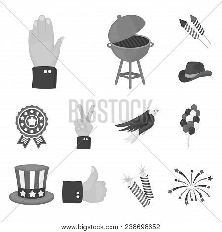 Day Of Patriot, Holiday Monochrome Icons In Set Collection For Design. American Tradition Vector Sym