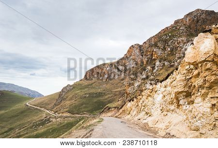 Narrow Road In The Mountains Running Into The Settlement Of Khinalig, Azerbaijan